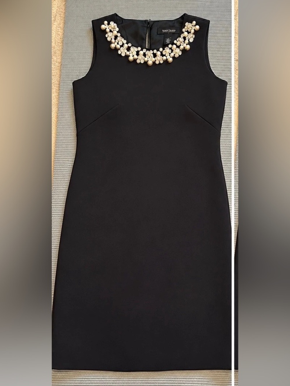 White House Black Market Embellished Neckline Mini Dress in Black Size 2